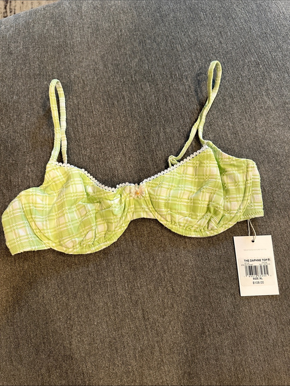 Solid & Striped Daphne bikini top matcha green gingham